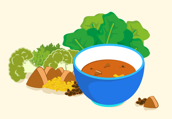 Ingredientes- 1 fio de óleo vegetal ou azeite- 1 colher (de chá) de cebola picada- 2 colheres (de sopa) de carne cortada em pedaços pequenos- 2 colheres (de sopa) de brócolis picado- 2 colheres (de sopa) de macarrão- 2 colheres (de sopa) de espinafre picado- 2 colheres (de sopa) de feijão já cozido- 1 pitada de sal- Cebolinha e salsinha (se desejar)Modo de preparoEm uma panela coloque o fio de óleo e refogue a cebola e a carne. Acrescente o brócolis e o macarrão. Acrescente uma quantidade de água suficiente para cobrir todos os alimentos. Deixe cozinhar até que o macarrão esteja bem molinho. Então, acrescente o espinafre e o feijão já cozido, deixe cozinhar por mais alguns minutos. Adicione uma pitada de sal. Amasse todos os alimentos com um garfo, acrescente a cebolinha e salsinha, e sirva.Elaborada pela nutricionista Letícia Menezes, criadora do site Central da Nutrição