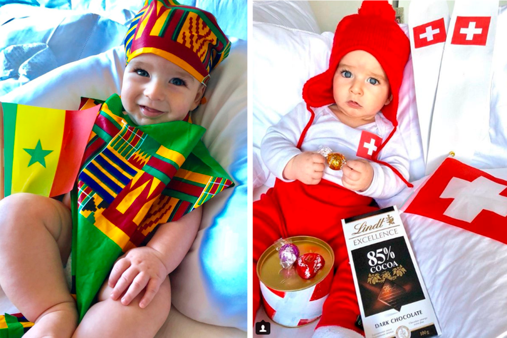 Bebê de 6 meses faz sucesso com looks temáticos da Copa do Mundo