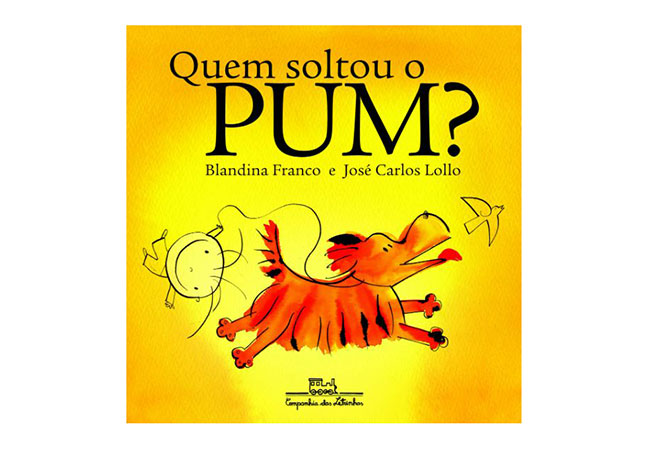 capa do livro Quem Soltou o Pum?: ilustração de um cachorro correndo, um menino e um pássaro