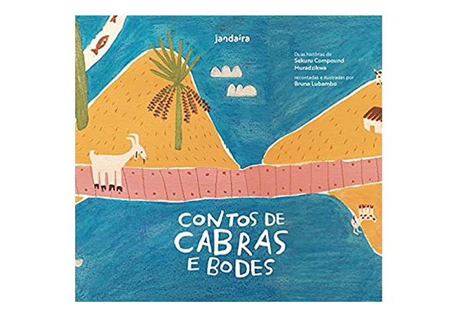 capa de livro com ilustração de bode em meio a montanhas e um rio