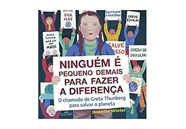 capa de livro com uma garota segurando uma placa e várias outras pessoas atrás dela fazendo o mesmo