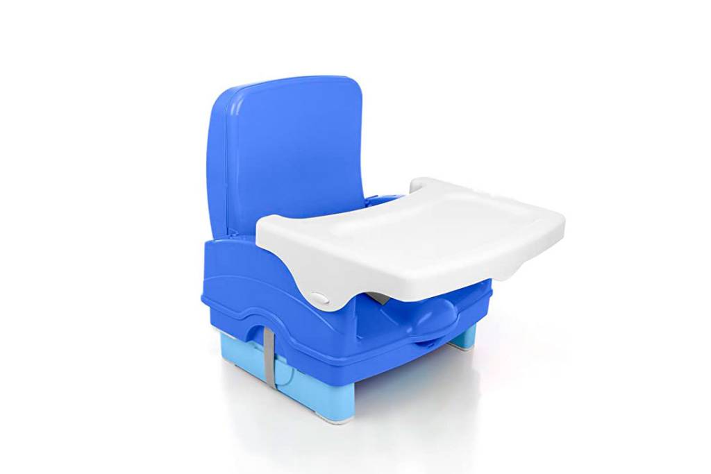 cadeira-de-refeicao-portatil-amazon Cadeira de refeição infantil portátil azul e branca