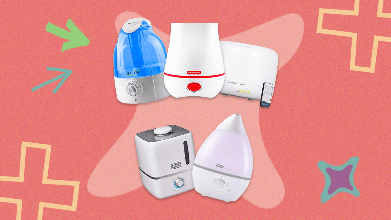 Cinco modelos de umidificador de ar em fundo rosa