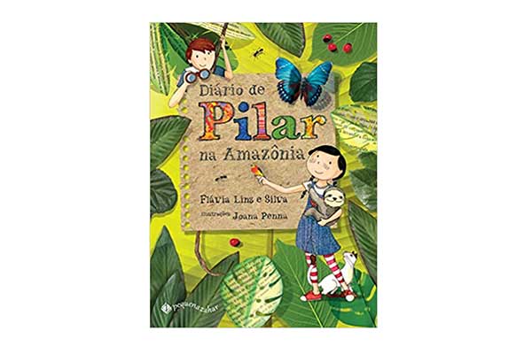 Diário-de-Pilar-na-Amazônia capa de livro com a ilustração de um garoto e uma garota em meio a folhagens e animais