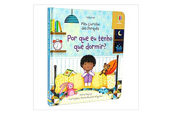 Por-que-eu-tenho-que-dormir capa de livro com a ilustração de uma garotinha sentada em uma cama, em um quarto