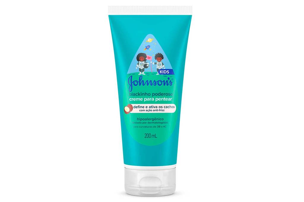 Creme para pentear da Johnson's. Embalagem azul e branca.