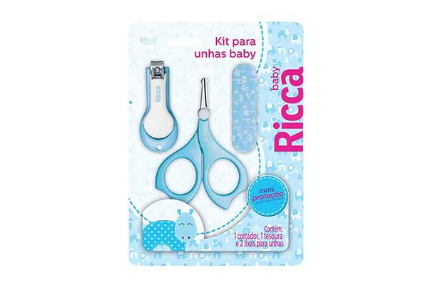 Kit-Manicure-Baby-Colors-Azul,-Ricca kit de manicure infantil formado por cortador de unhas, tesoura e lixa