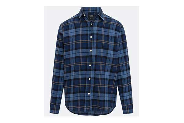 camisa masculina xadrez azul e de mangas longas