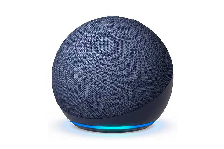 echo-dot-5-geração Echo dot 5ª gereação, speaker da Amazon, redondo, azul