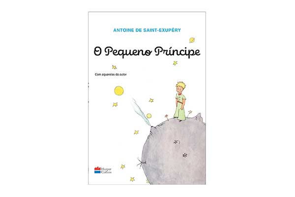 capa do livro O Pequeno Príncipe, com ilustração de um menino em pé em cima de uma esfera que representa um planeta